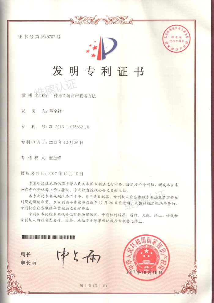 一种马铃薯高产栽培方法